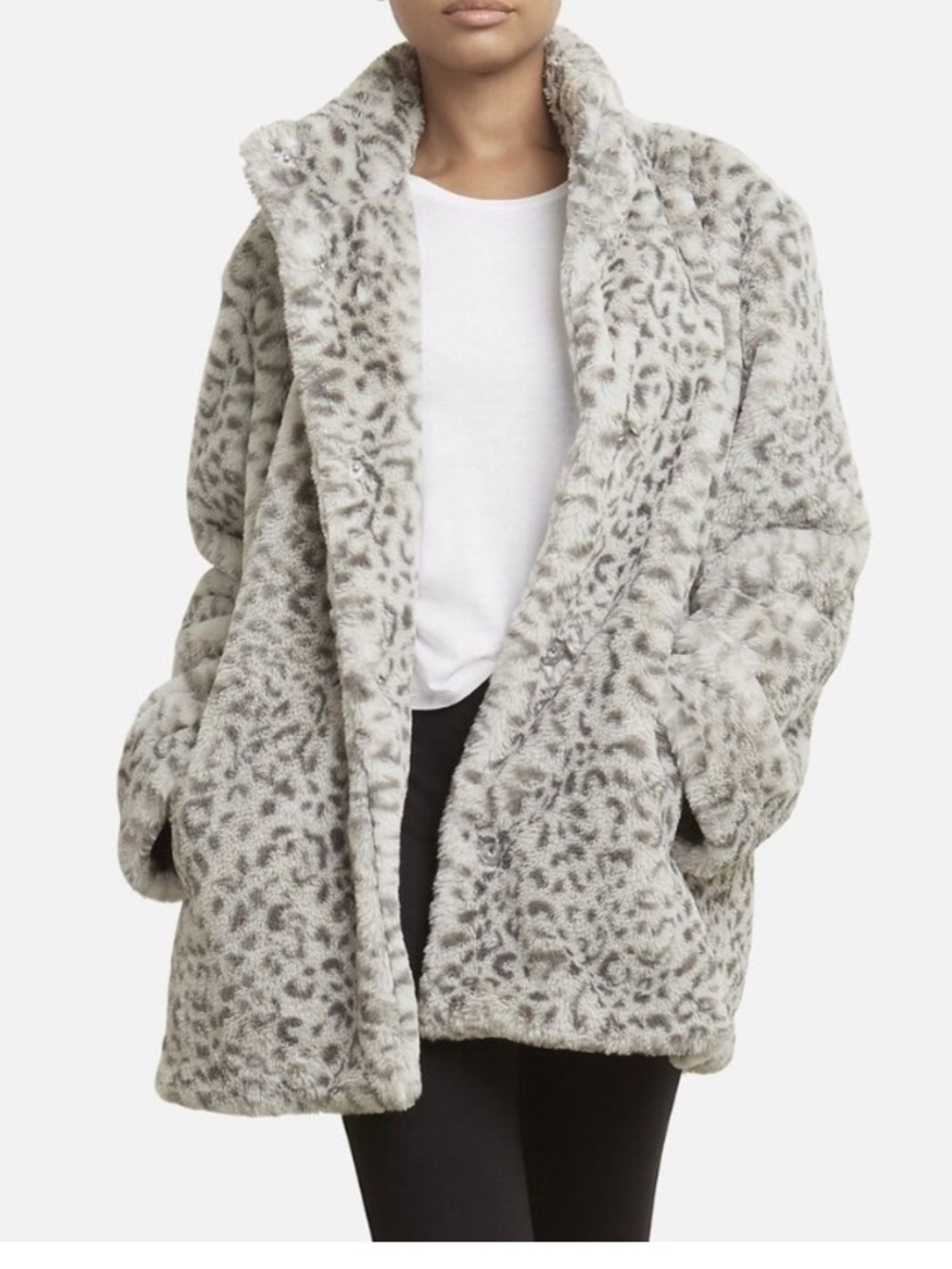 Kenneth Cole NWT Snow Leopard Faux Fur Coat Gray XL